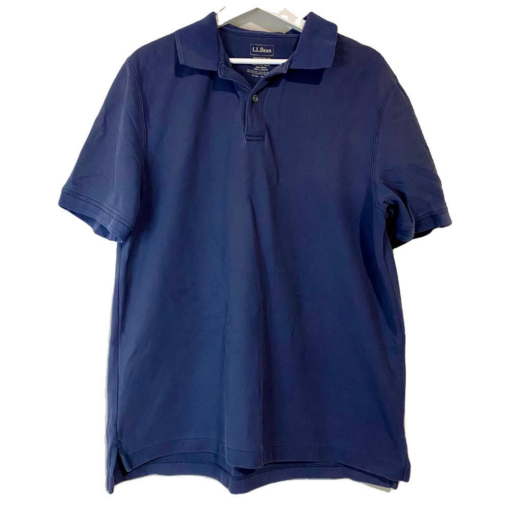 L.L.Bean Men's Short Sleeve Polo Shirt Navy Blue Size Large FLAW